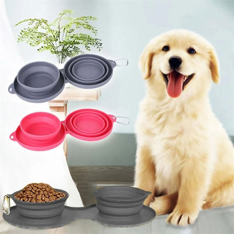 Foldable Double Dog Bowl – Portable & Durable Feeding Set - Elibark Dog Supplies