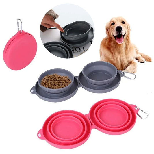 Foldable Double Dog Bowl – Portable & Durable Feeding Set - Elibark Dog Supplies