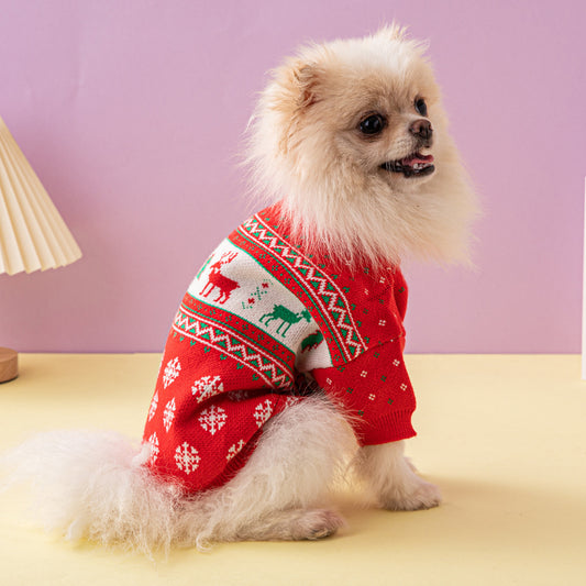 Christmas Dog Sweater – Cute Tree & Elk Holiday Design - Elibark Dog Supplies