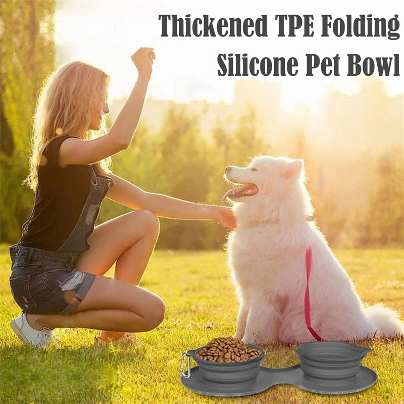 Foldable Double Dog Bowl – Portable & Durable Feeding Set - Elibark Dog Supplies